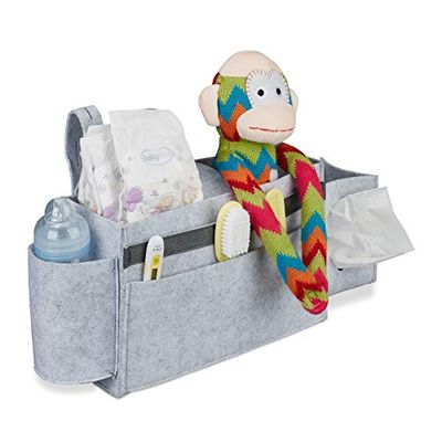 Relaxdays bed organizer hoogslaper, 8 vakken, ledikant & babybox, vilten bedside pocket, HBD: 23x43x11 cm, lichtgrijs