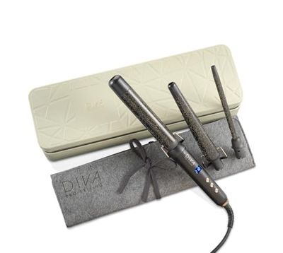 Diva Pro Styling Precious Metals Gold Dust 3-in1 Multi-Wand for Voluminous Curls, Drop Curls or Corkscrew Curls