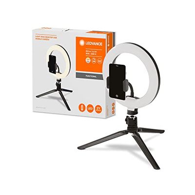 LEDVANCE LED-ringljus med stativ 190mm med USB-anslutning, 72 lysdioder dimbara, 3000-5800k, 10W-400-500 Lm, 190mm , Ringljus för mobiltelefon, smink, fotografering med Bluetooth-fjärrkontroll