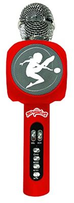 Lexibook, Miraculous Ladybug Cat Noir, Draadloze microfoon met luidspreker en verlichting, Bluetooth®, spraakfunctie, lichteffecten, micro SD-poort, USB, zilver/rood, MIC260MI