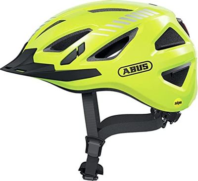 ABUS Urban-I 3.0 MIPS - casco da bici con luce posteriore, visiera e chiusura magnetica per il traffico cittadino uomo donna giallo lucido, M
