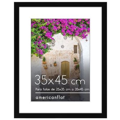 Americanflat Marco de 25x35 cm Negro - Para Usar como Marco 25x35 cm con Paspartú o Marco 35x45 cm sin Paspartú - Plexiglás, Ganchos para Colgar en Pared