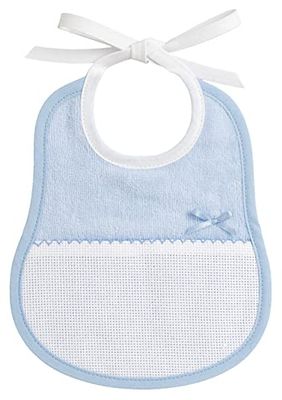 FILET - Bavoir en Eponge Souple Chenille Bleue, avec Poche en Toile Aida Idéal pour le Point de Croix et Nœud en Satin, Accessoire Pratique pour Bébés et Facile à Broder, Made in Italy, Ciel
