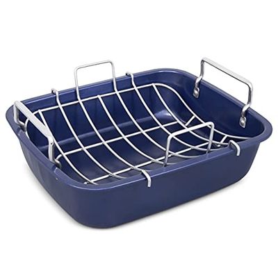 Zyliss E980206 Plat à Rôtir Antiadhésif | Acier Carbone | Bleu Foncé | Moule à Rôtir et à Cuire 2 Pièces - Rôtissoire Avec Grille et Poignées | Passe au Lave-Vaisselle | Garantie de 5 ans
