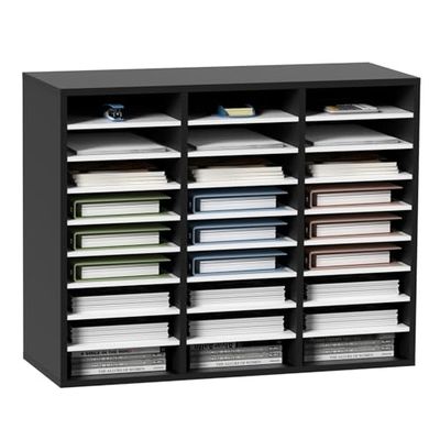 VEVOR Armario de Oficina Archivador 80x30,5x55cm Armario de Documentos de Madera 27 Ranuras de Almacenamiento Organizadores de Oficina Estantes Extraíbles para Hogar, Oficina y Estudio, Negro y Blanco