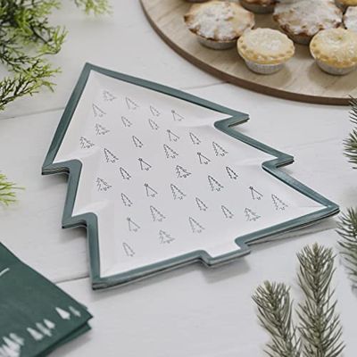 Ginger Ray Kerstboom Papieren Feestborden Pack van 8, Groen, NN-126