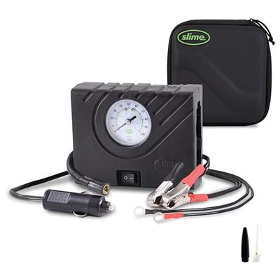Slime 40061-95 Bandenpomp, Power Sport, Compact, Lichtgewicht, Analoog, Inclusief Ledverlichting en Slang met Draaibeweging, 12 min. Pomp