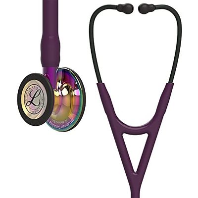 3M Littmann Cardiology IV Stetoskop, bröststycke i högpolerad regnbågsfinish, plommonslang, violett stam och svart headset, 6239