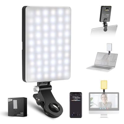 NEEWER BASICS VL67B Lampe Selfie, Contrôle APP, Lumière Fill Bicolore CRI97 2000mAh d’iPhone, Monture Cold Shoe, Clip Avant-Arrière pour Vlog/Streaming Live/Makeup/Vidéoconférence sur Laptop