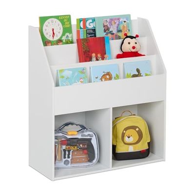 Relaxdays Children's Bookshelf, HWD: 79 x 72 x 30 cm, 5 Open Compartments, Storage Shelves for Books & Toys, White, Fibreboard