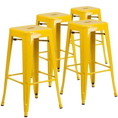 Flash Furniture 30" Alta sem costas preto Indoor-Outdoor - Banqueta de metal com assento quadrado, metal, amarelo, 4 unidades