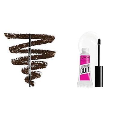 NYX Professional Makeup Matita sopracciglia, Micro Brow Pencil, Due lati con matita automatica e scovolino, Tonalità: Espresso & The Brow Glue, Gel Trasparente per Sopracciglia Effetto Laminazione
