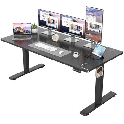 JUMMICO Bureau réglable en Hauteur - Plateau de Table Complet - Réglable en Hauteur - avec Fonction mémoire - 160 x 60 cm - Noir