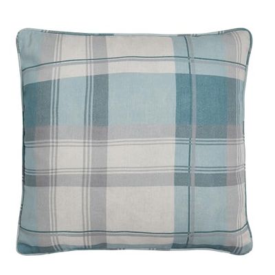 Fusion – Duck Egg Blue Tartan Kudde (43 x 43) – 100% bomull – fyllning ingår – himmelsblå rutig kudde – blå kudde i pläd – ljusblå kuddar med överdrag ingår)