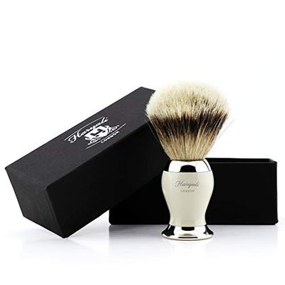 Haryali London Spazzola da barba da uomo con punta argentata per barba e baffi e peli del viso, perfetta per gli uomini