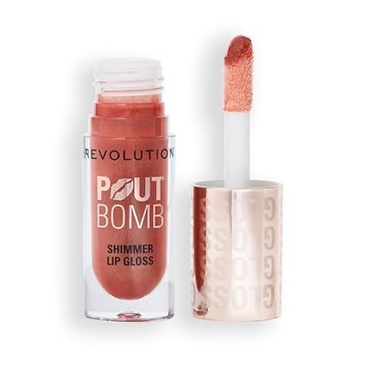 Revolution, Pout Bomb Shimmer Gloss, Gloss Labbra Lucido e Brillante, con Acido Ialuronico e Profumo di Vaniglia Dolce, Nude Glow