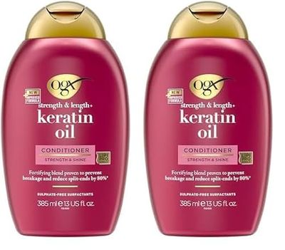 OGX Après-Shampoing à l'Huile de Keratine pour Réparer Les Pointes Fourchues, 385 ml (Lot de 2)