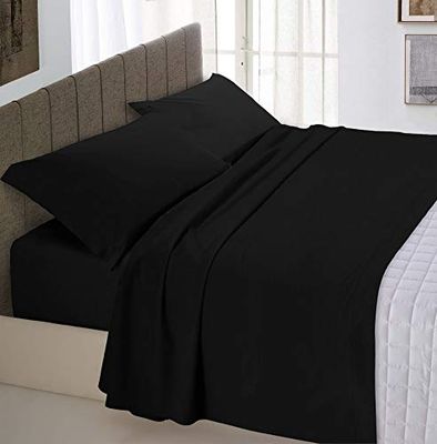 Max Color Beddengoedset (plat 240x300, hoeslaken 170x200cm+2 kussenslopen 50x80cm), zwart, DOUBLE