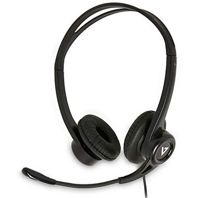 V7 Auriculares estéreo USB da Essentials com microfone - auriculares com microfone (centro de chamadas/escritório, binural, bandana, preto, RoHS, CE, FCC, com fios)