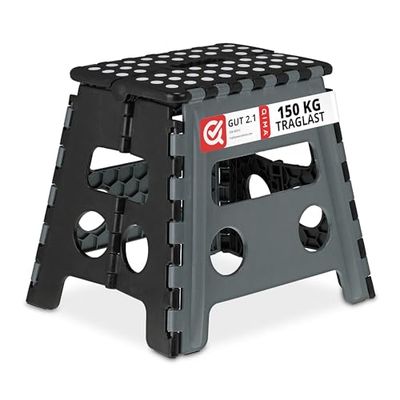 Relaxdays Folding, Camping, Children's Bathroom Stool, up to 150 kg, Plastic, HBT: 30 x 37 x 29 cm, Grey/Black