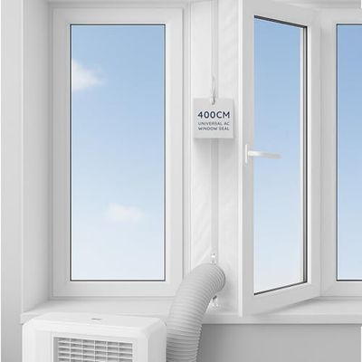 CUQOO 400cm/158Inch AC Window Seals for Portable Air Conditioner and Tumble Dryer - Air Conditioning Window Seal Kit for Mobile Air-Conditioner Unit- Air Exchange Guards With Zip and Adhesive Fastener