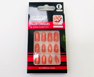 Glam'Up Paris – Unghie finte – Copertura completa – facile da usare, 24 unghie finte per scatola + adesivi double face, a forma di mandorla, n. 243, colore: rosso corallo