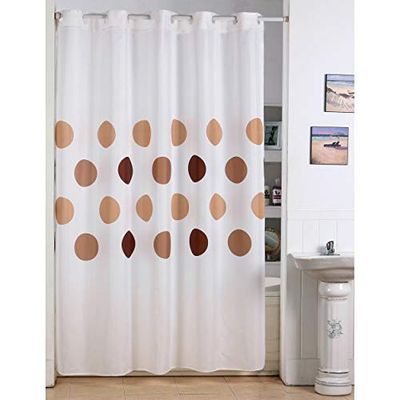 MSV 140782 Tenda da Doccia Poliestere + Polipropilene Cerchio in plastica Bianco/Cioccolato 180 x 200 x 0,1 cm - 12 Anelli Inclusi