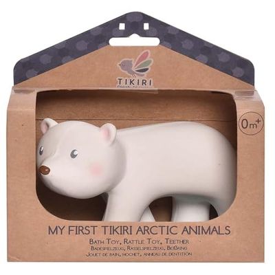 Tikiri: Mi Primer Animal ártico/Oso Polar 8 cm, con cascarón, de Goma Natural, con Tarjeta, 0+