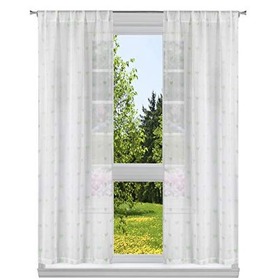 Lala + Bash Flocked Heart Window Curtain Set, Seafoam, 37x84