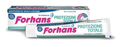 Forhans, Pasta do zębów Całkowita Ochrona, Pasta do zębów Wielu Działania o właściwościach kojących, regenerujące, antybakteryjne, Zapobiega Złemu Oddechowi, Tabliczce i próchnicy, Nie Zawiera SLES - 75 ml
