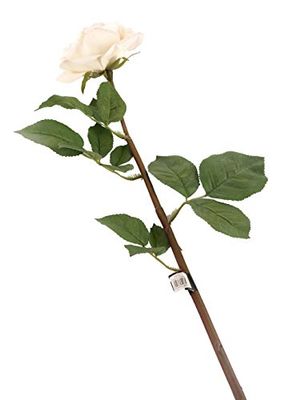 Floral Elegance Lot de 6 Roses artificielles à Tige Unique entièrement Ouvertes Ivoire et Rose 92 cm