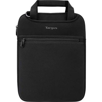 Targus Vertikalt glidfodral säker business professionell rese-laptopväska med gömställehandtag, korsaxelrem, skyddande stoppning för 14-tums bärbar dator, svart (TSS913)