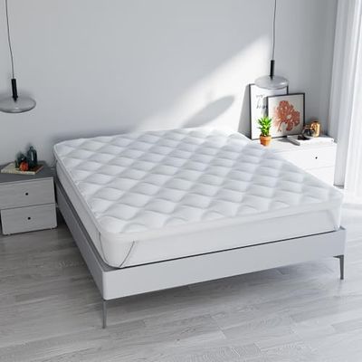 Gewatteerde "DREAM" topper met elastiek, wit, 180x200 cm