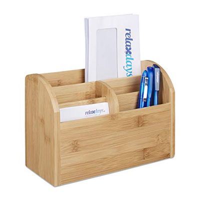 Relaxdays Organiseur de bureau bambou distributeur de bureau espace travail 5 compartiments H x l x P: 15 x 23 x 10 cm, nature