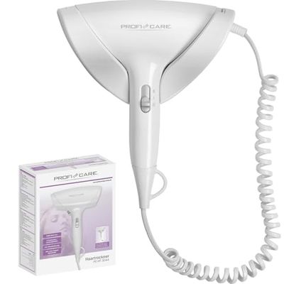 ProfiCare PC-HT 3044 Cool Shot-Secador de Pelo con 2 Niveles de Temperatura y Potencia, 1800 W, Cable en Espiral Extra Largo, Incluye Soporte de Pared y Apagado de Seguridad, Color Blanco