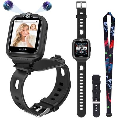 ele ELEOPTION 4G GPS-kindersmartwatch, telefoon, waterdicht, voor jongens en meisjes, 2-weg oproepen, spraak- en videochat, camera, SOS, muziek-/videospeler, alarm (T30, zwart)