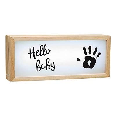 Baby Art My Baby Lightbox Boîte lumineuse à LED avec kit d'empreintes, lampe LED personnalisable pour chambre, base en bois avec lumière blanche