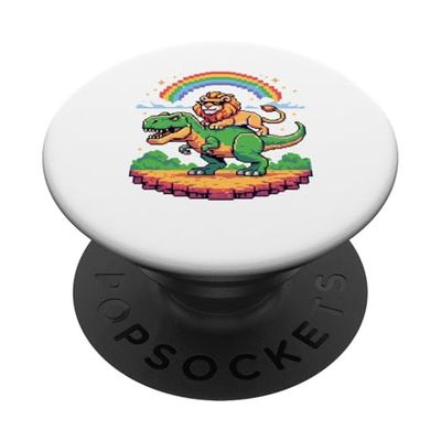 Estilo Píxel León T-Rex Tiranosaurio Gráficos 8 Bits PopSockets PopGrip Adhesivo