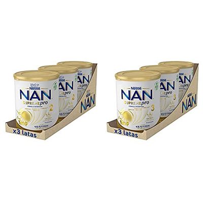 NAN Supreme 2 Leche De Continuación En Polvo Premium 3 latas x 800 g + Supreme 3 Leche De Crecimiento En Polvo Premium, 3 latas x 800 g