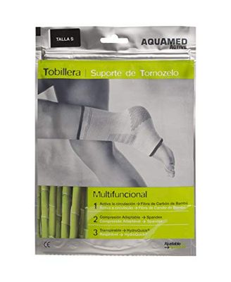 AQUAMED Active tornozeleira - Suporte elástico, fibra de carvão de bambu, alívio dor nas articulações, lavável, tamanho S