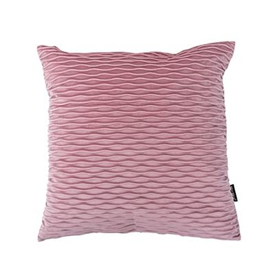 Rosa ribbad dekorativ kudde mjuk sammet med vågor (50 x 50 cm)