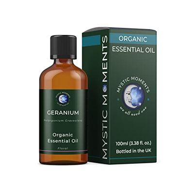 Mystic Moments | Organic Geranium Essential Oil 100ml - Pure & Natural Oil for Diffusers, Aromatherapy & Massage Blends Vegan GMO Free