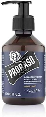 Proraso Shampoing Barbe Azur Lime, 200 ml, Shampoing pour barbe parfumé qui adoucit, soigne et élimine en douceur les impuretés, Fabriqué en Italie