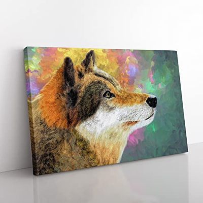 Abstract Wolf Art No.1 Modern Canvas Wall Art Print Ready to Hang, Framed Picture for Living Room Bedroom Home Office Décor, 50x35 cm (20x14 Inch)