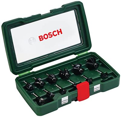 Bosch Conjunto de 12 brocas de metal duro (para madeira, haste de 1/4", acessórios para fresadora)