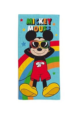 hermet, Disney Mickey Mouse Beach Towel, 70 x 140 cm, Beach or Pool Towel, 100% Soft Cotton, Practical and Lightweight