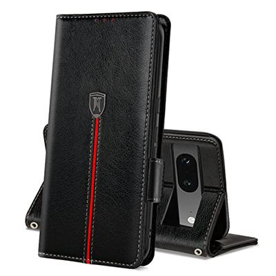 Beschermhoes voor Google Pixel 7, klapdeksel, leer, magneetsluiting, TPU, siliconen, bumper, Pixel 7, kaarthouder met stand, beschermhoes, schokbestendig, voor Pixel 7, zwart