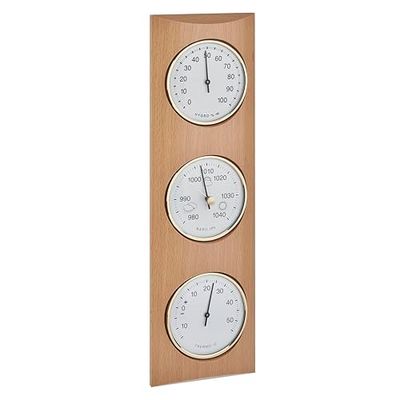 TFA Dostmann analoge weerstation voor binnen, 20.1028.05, met barometer voor weersvoorspelling, thermometer en hygrometer voor bewaking van het binnenklimaat, uit massief beuk