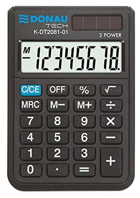 Kalkylator DONAU TECH/K-DT2081-01 8-siffrig rotfunktion/90 x 60 x 11 mm/färg: svart/dator med 8-siffrig display/Dual-Power Solar – batteridrift, kompakt design