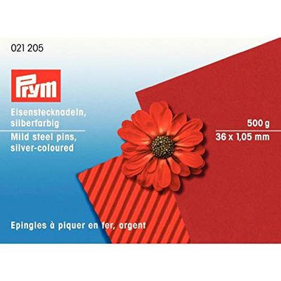 Prym 021205 Straight Pins mild Steel Silver Colour 1.05 x 36 mm 500 Gram Box, Iron, 36 x 1,05mm